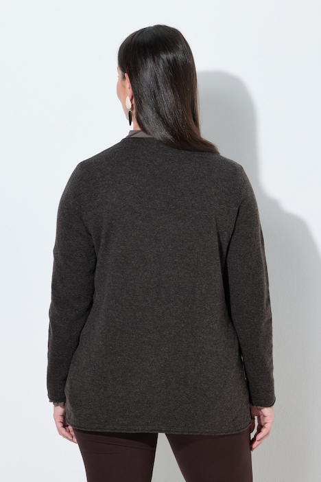 Merino-Pullover, Rollkanten, V-Ausschnitt, Langarm