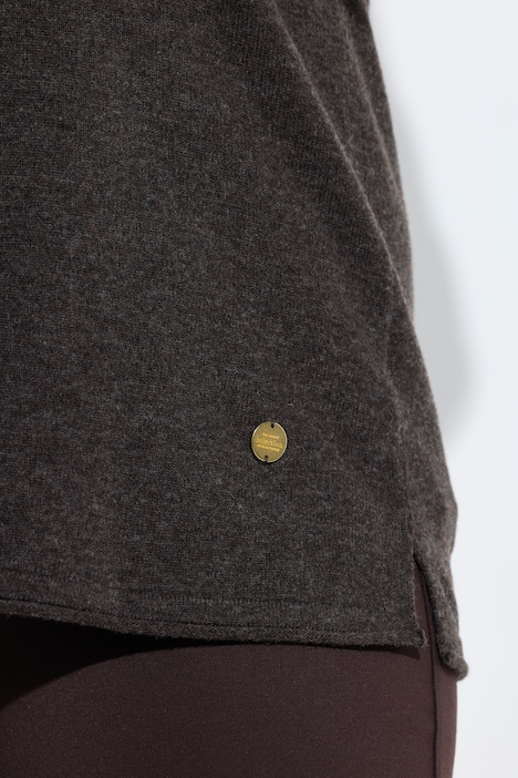 Merino-Pullover, Rollkanten, V-Ausschnitt, Langarm