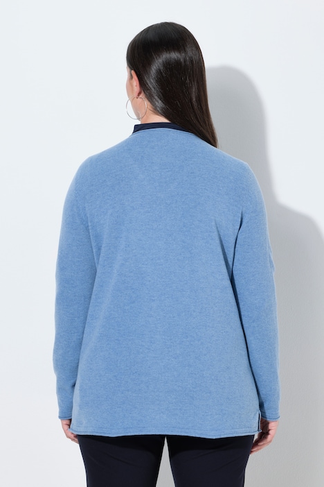 Merino-Pullover, Rollkanten, V-Ausschnitt, Langarm