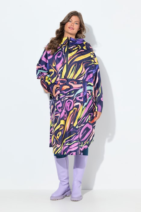 Poncho de pluie technique, modèle unisexe, capuche et imprimé coloré