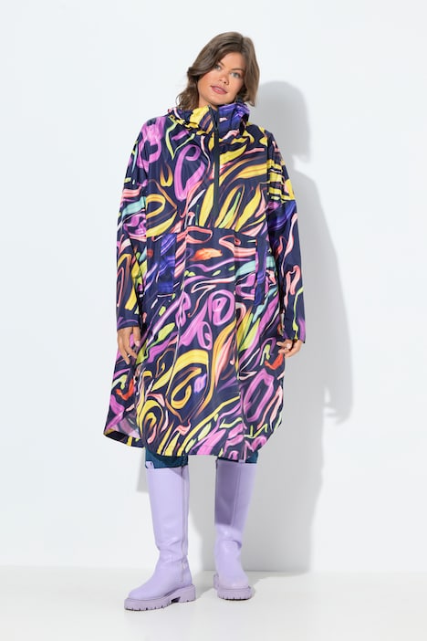 Poncho de pluie technique, modèle unisexe, capuche et imprimé coloré