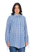 Kostkovaná halenka, třpytivé pruhy, A střih, límeček, dlouhé rukávy