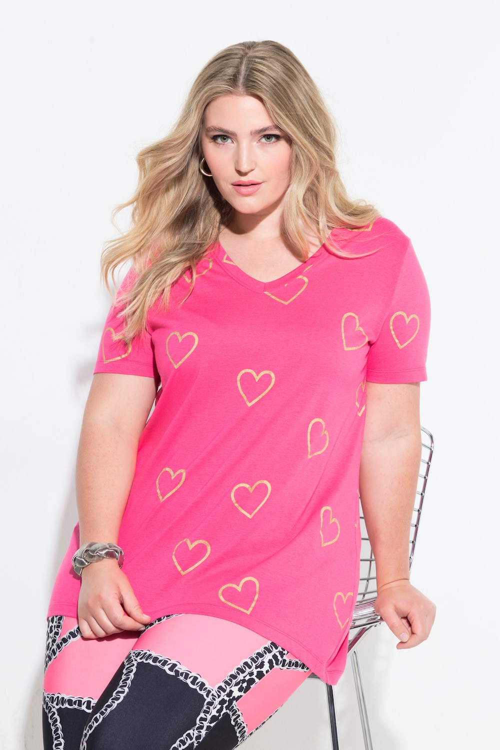 T-shirt, A-lijn, glanzend hartmotief