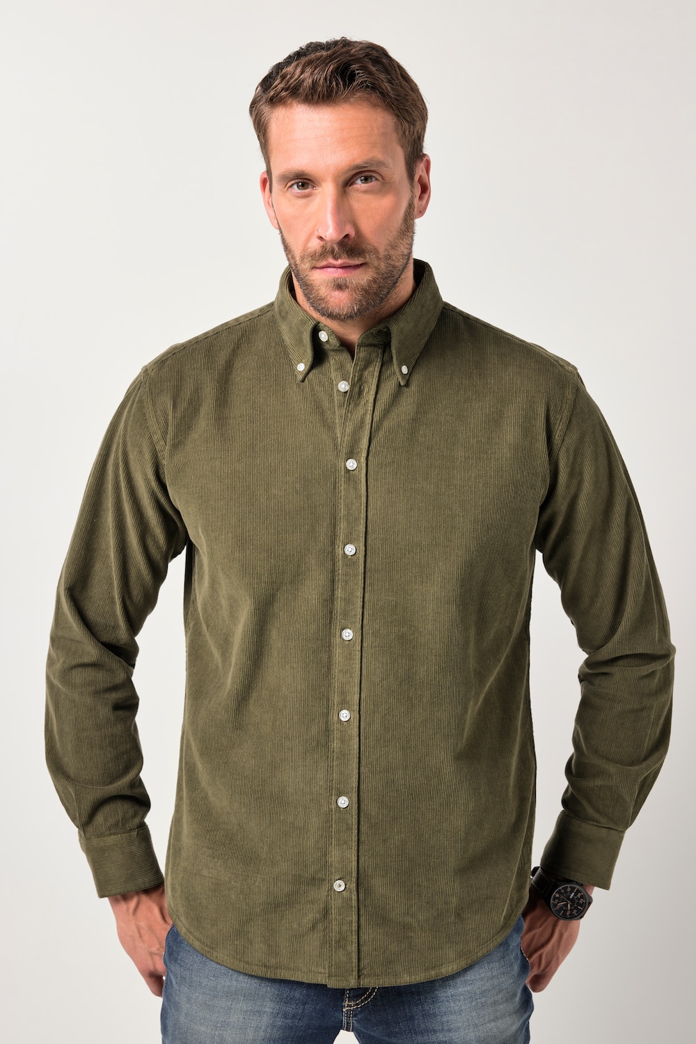 JP1880 fløjlsskjorte, langærmet, button down-krave, moderne pasform, op til str. 8XL