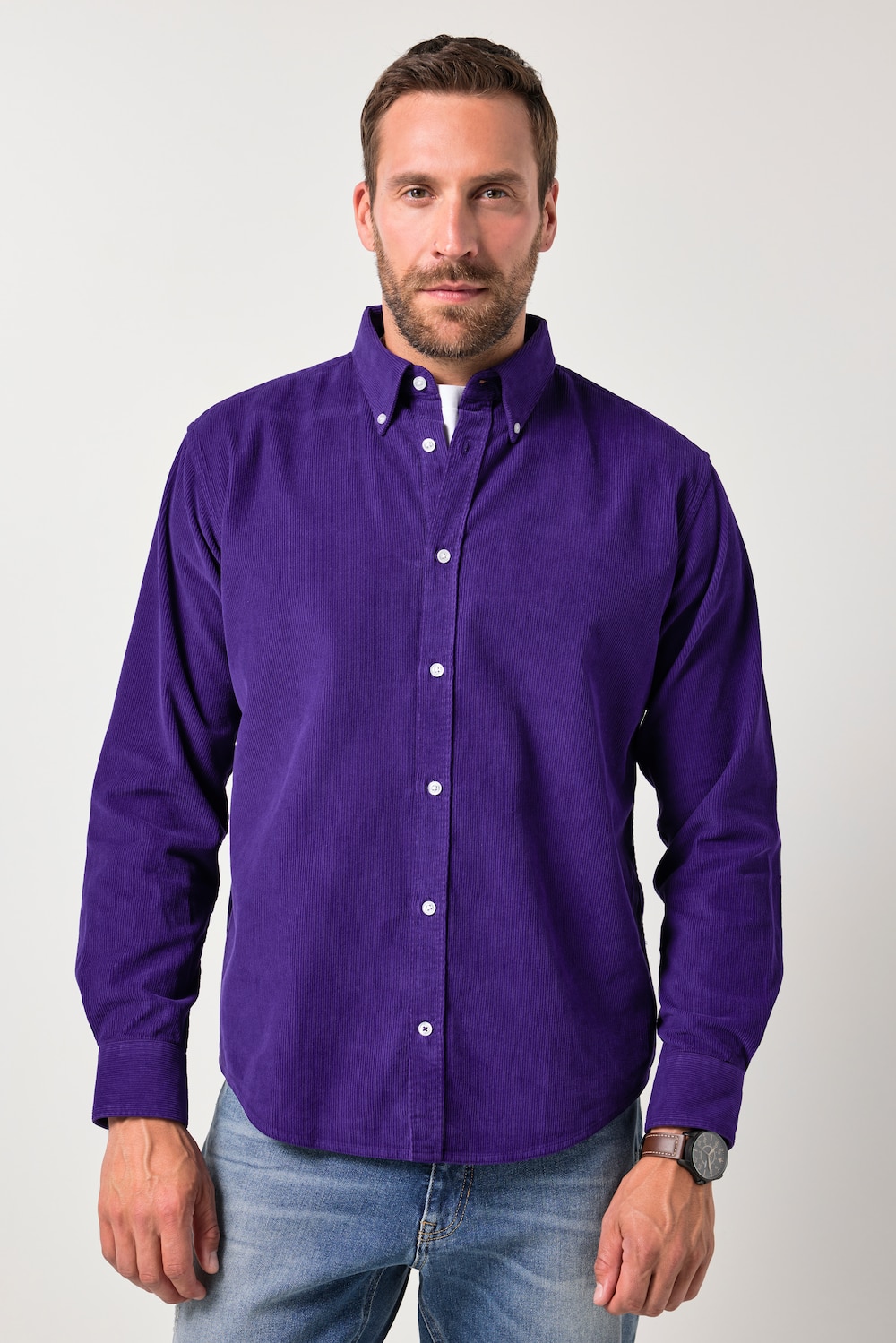 JP1880 Cordhemd, Langarm, Buttondown-Kragen, Modern Fit, bis 7 XL