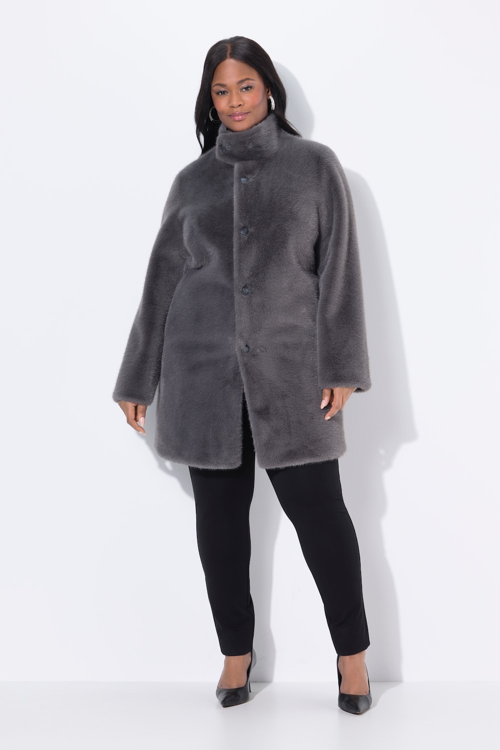 Große Größen Webpelz-Kurzmantel, Damen, grau, Größe: 42/44, Polyester, Ulla Popken