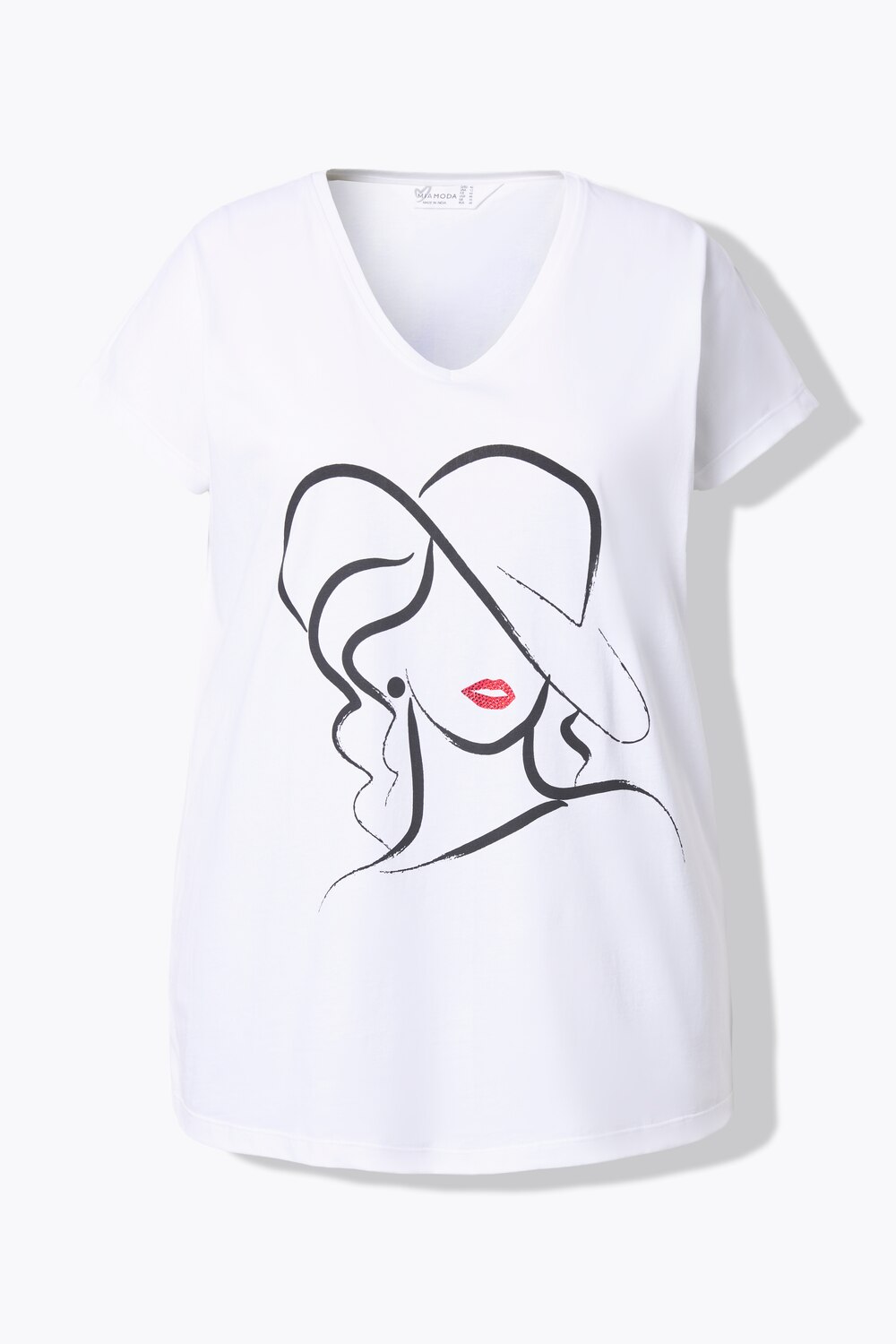 Stora storlekar T-shirt, Dam, vit, storlek: 46, Bomull, Mia Moda