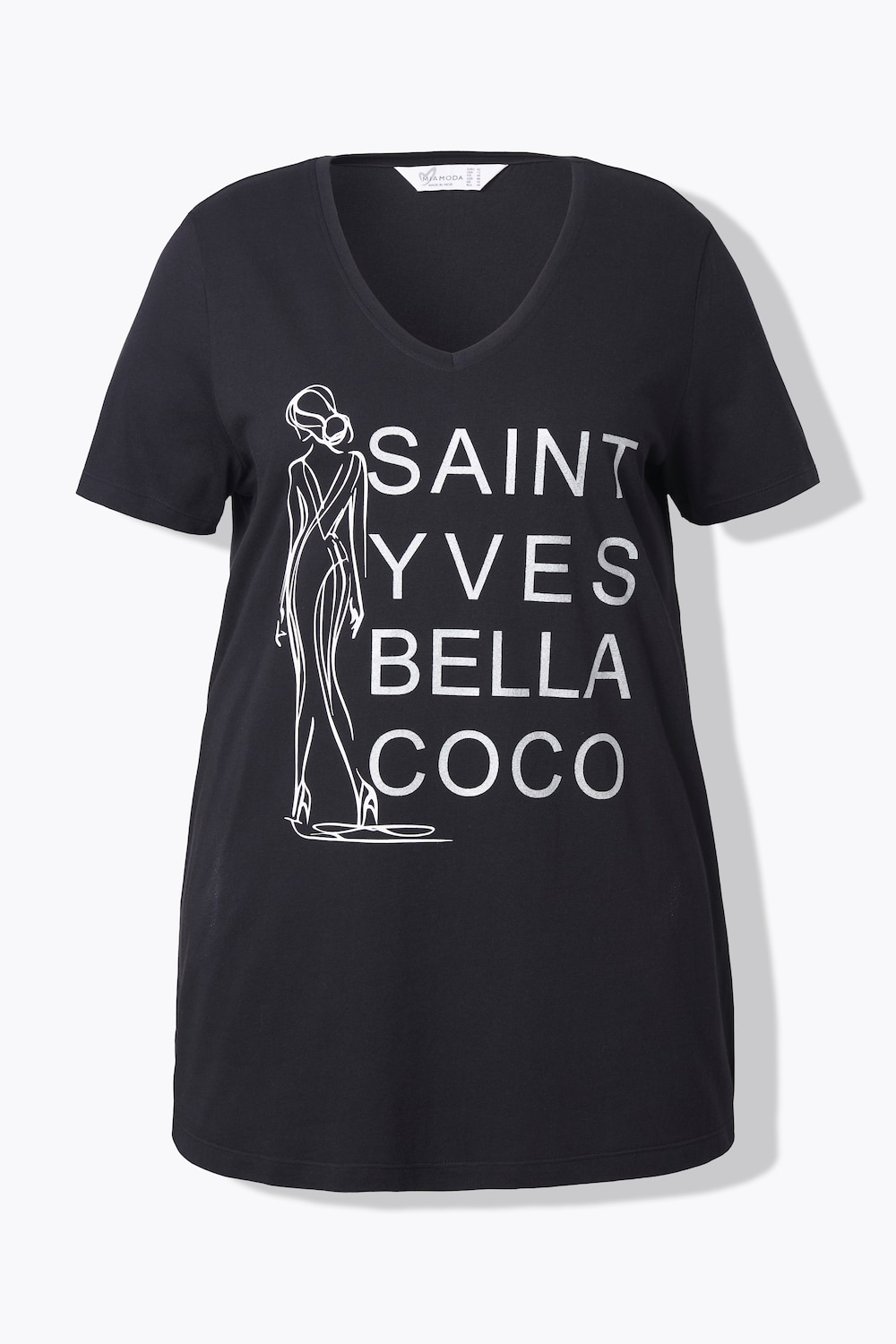 Stora storlekar T-shirt, Dam, svart, storlek: 44, Syntetfibrer/Bomull, Mia Moda