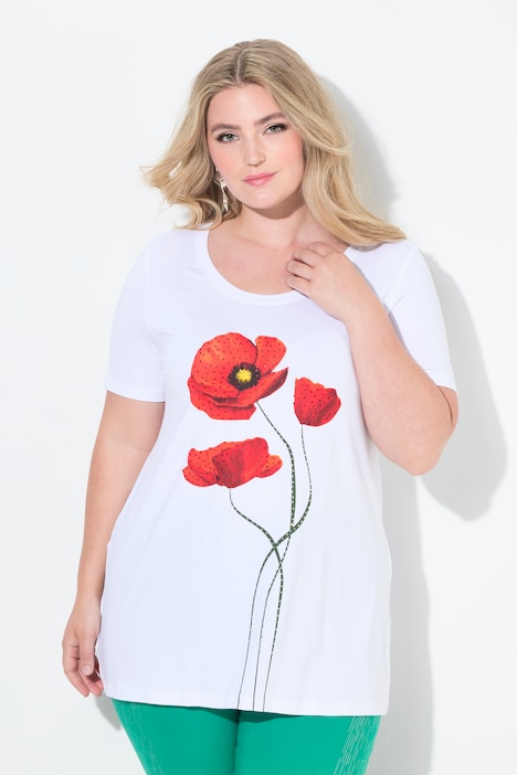 T-Shirt, A-Linie, Glitzersteinchen, Blüten-Motiv