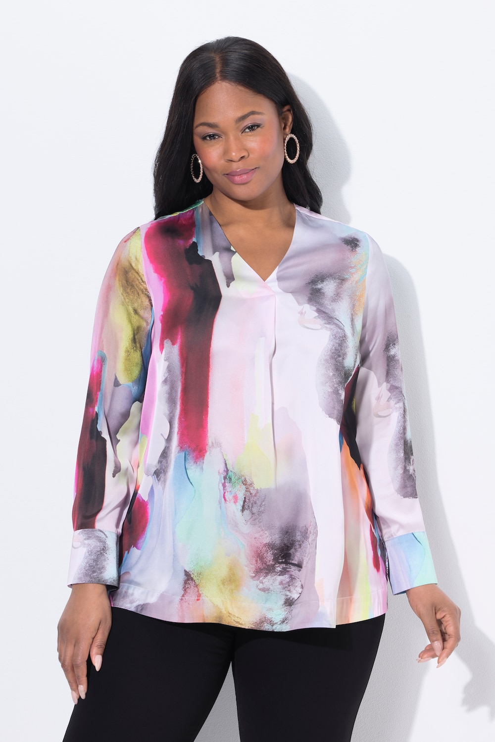 Große Größen Seiden-Tunika, Damen, schwarz, Größe: 46/48, Seide, Ulla Popken