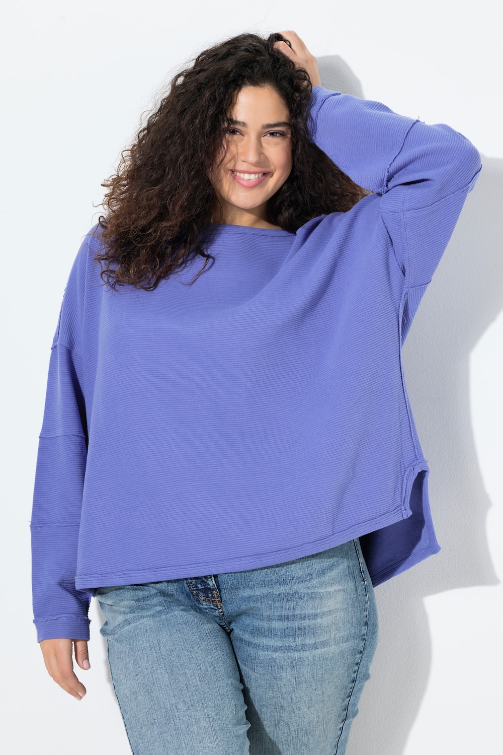 Sweatshirt, åpne kanter, ribbet, rund hals, langermet