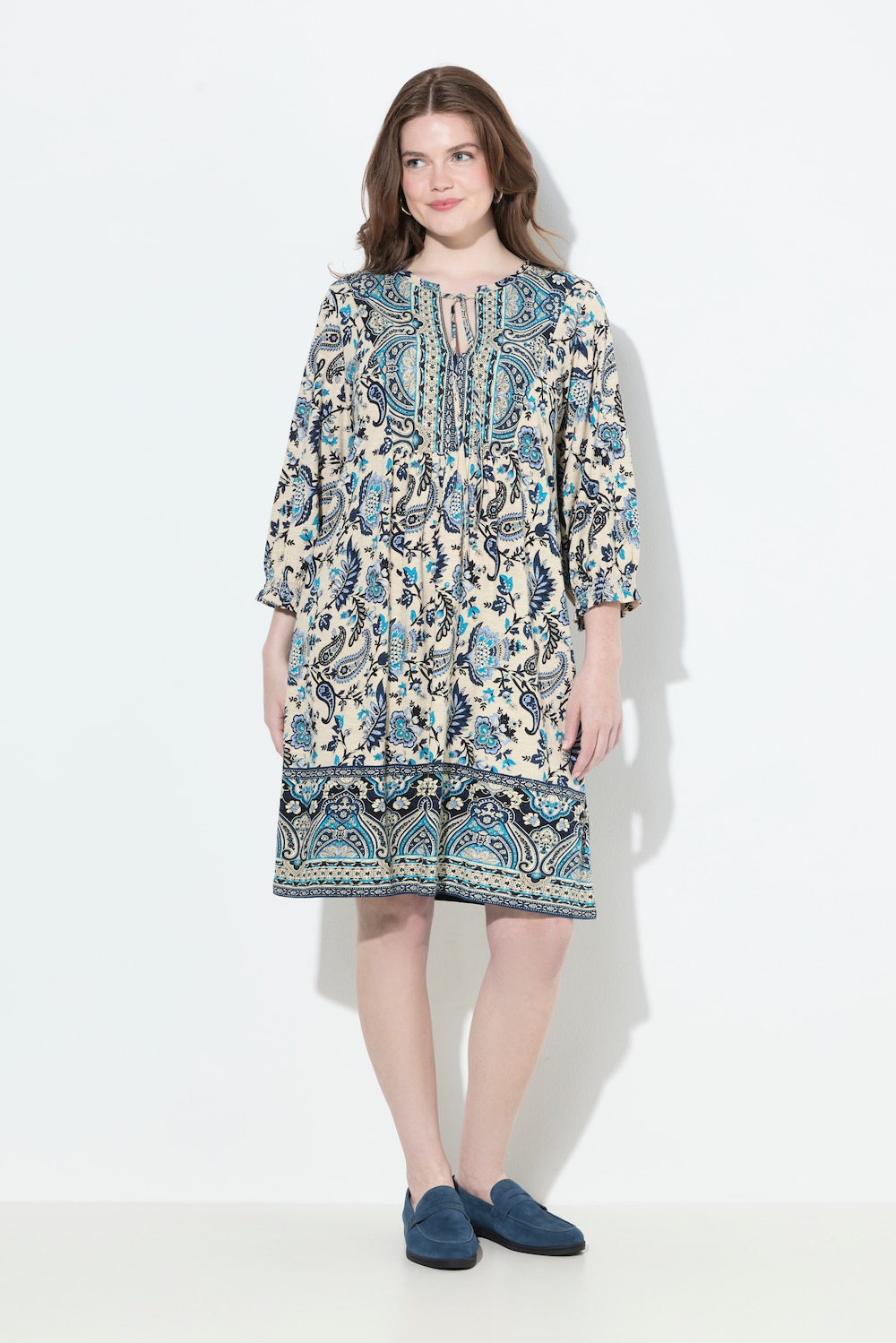 Große Größen Kleid, Damen, beige, Größe: 50/52, Baumwolle, Ulla Popken