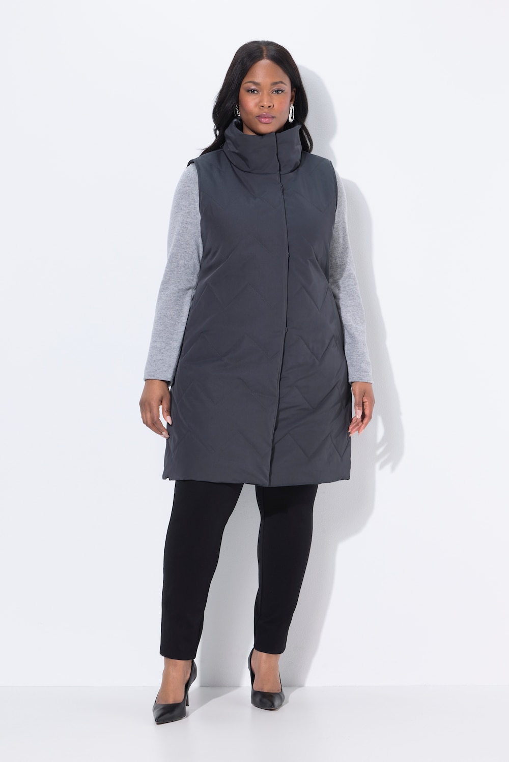 Große Größen Long-Steppweste, Damen, grau, Größe: 50/52, Polyester, Ulla Popken