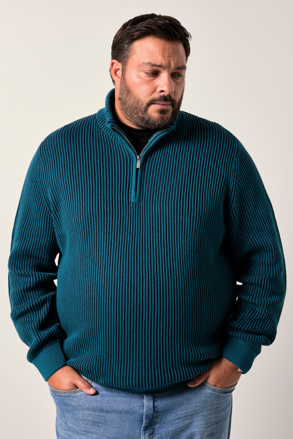 Men+ troyer, katoen, kraag met rits, tot 8XL