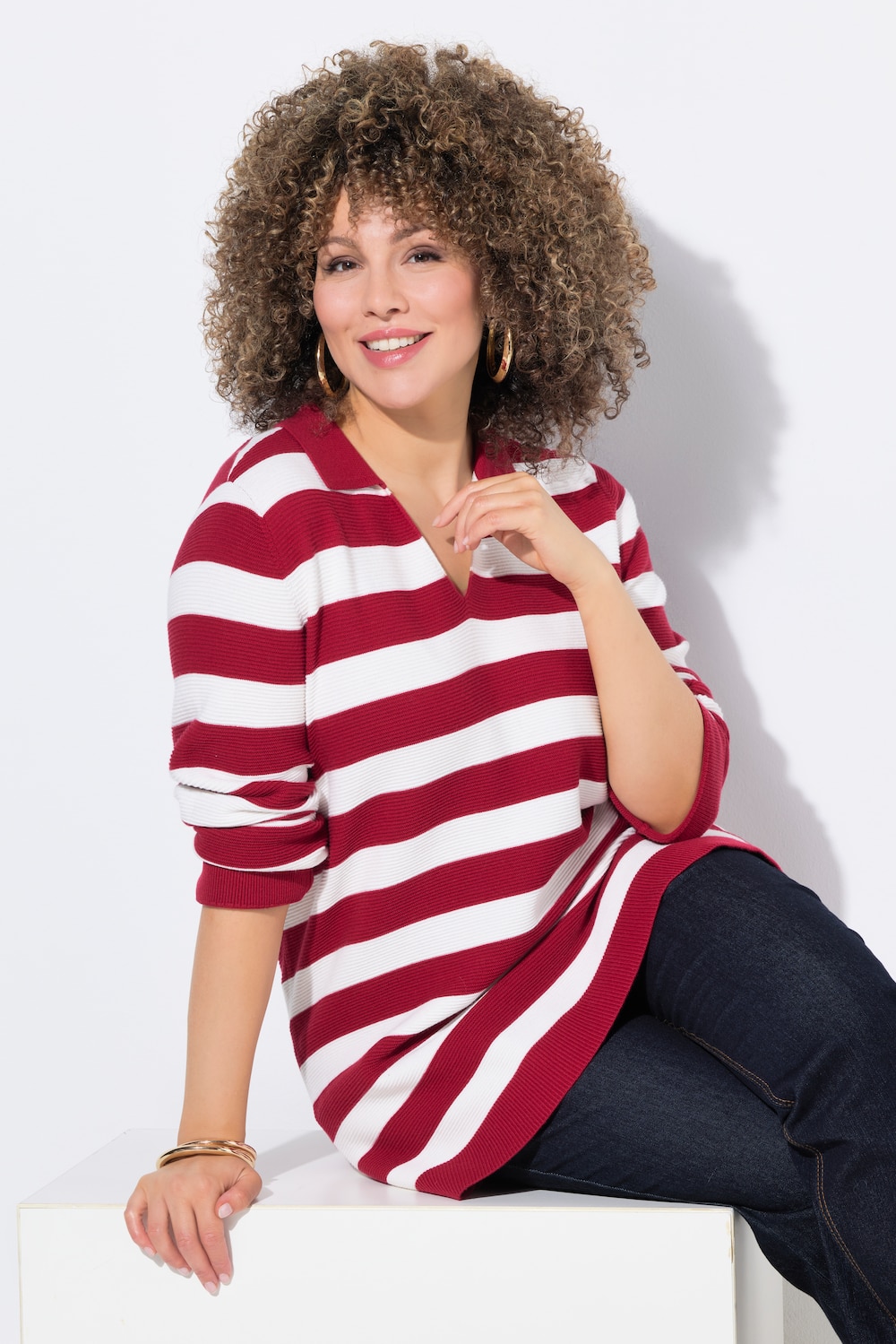 Pullover, Ringel, Linksstrick, Polokragen, Langarm