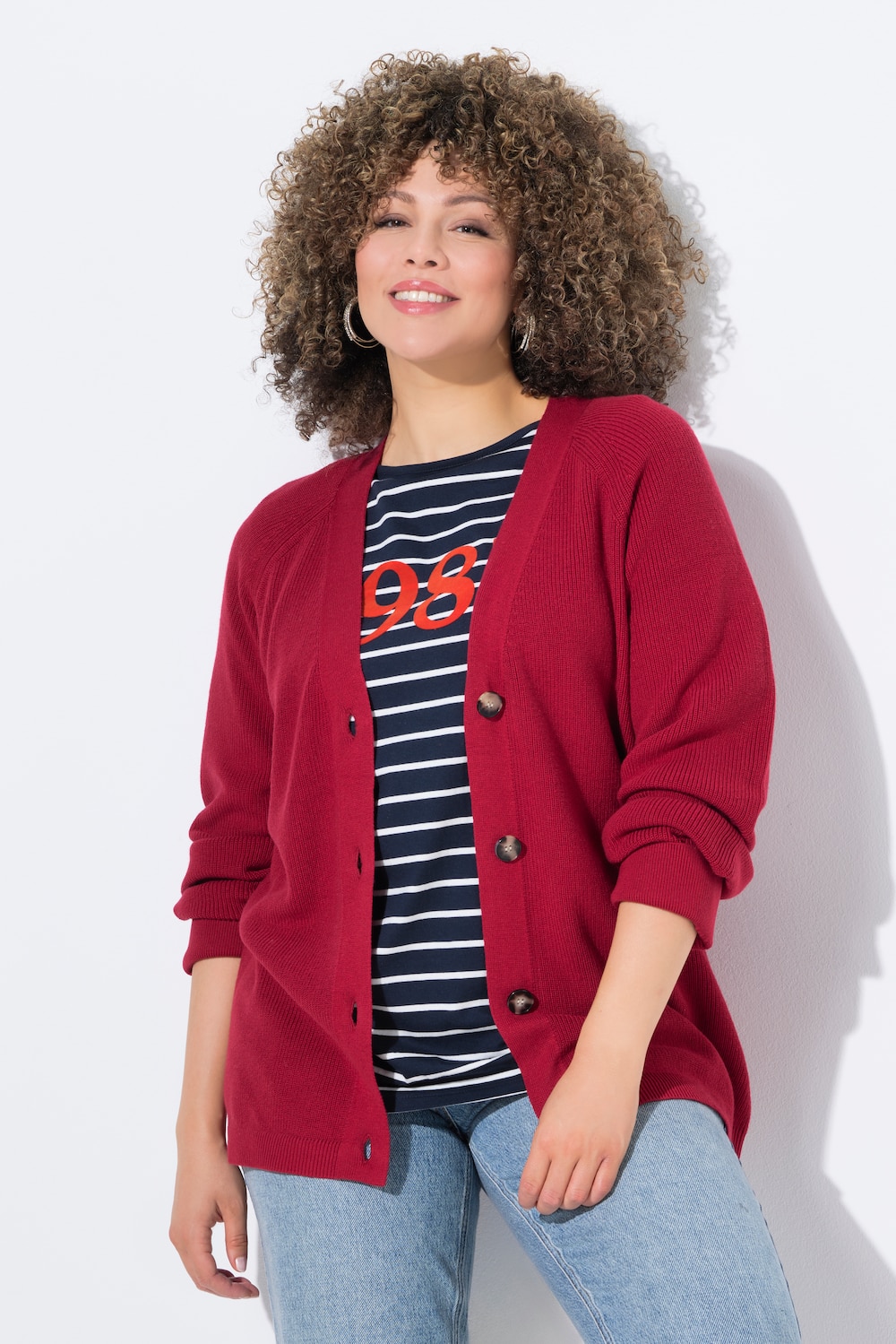 Strickjacke, Knöpfe, V-Ausschnitt, Langarm