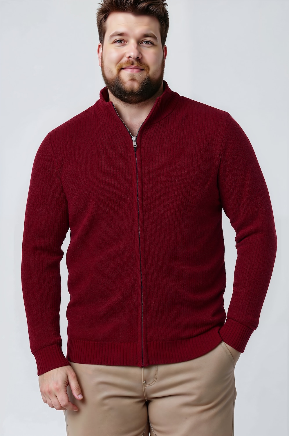 Men+ Strickjacke, Stehkragen, Zipper, bis 8 XL