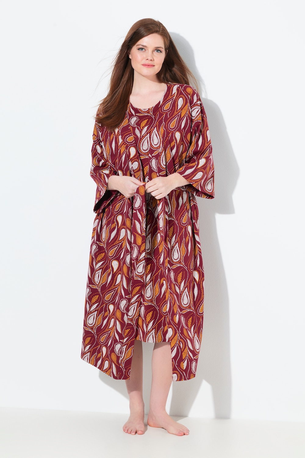 Bademantel, Paisley, Kimono-Form, 3/4-Arm, Biobaumwolle
