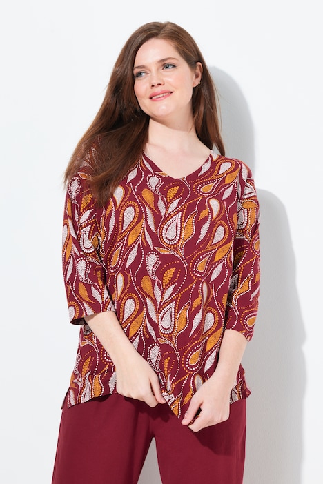Pyjamashirt, Paisley, V-Ausschnitt, 3/4-Arm, Biobaumwolle