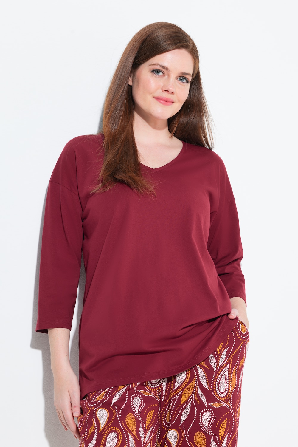 Große Größen Pyjamashirt, Damen, rot, Größe: 42/44, Baumwolle, Ulla Popken