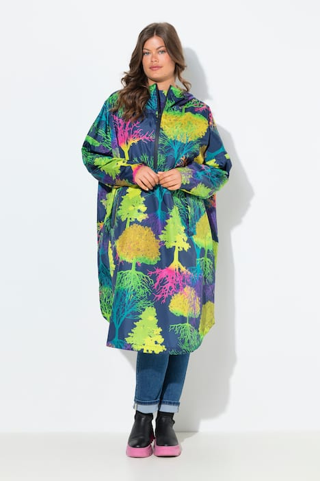 Poncho de pluie technique, modèle unisexe, capuche et imprimé coloré