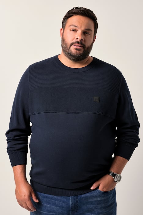 Men+ Pullover, Strukurstrick, Badge, bis 8 XL