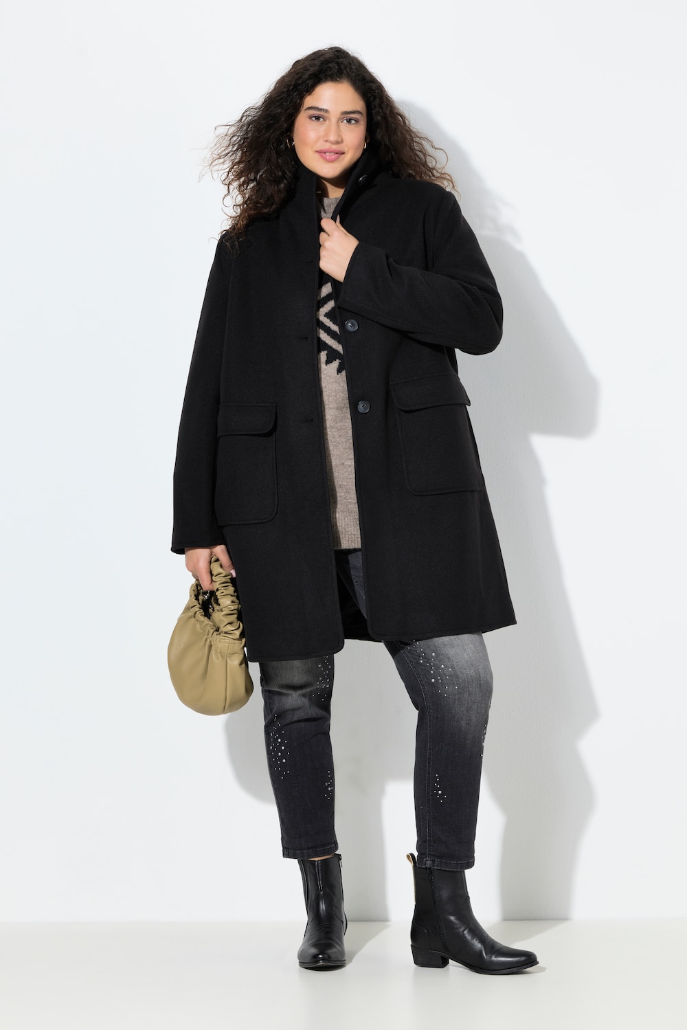 Große Größen Wolloptik-Mantel, Damen, schwarz, Größe: 58/60, Polyester, Ulla Popken