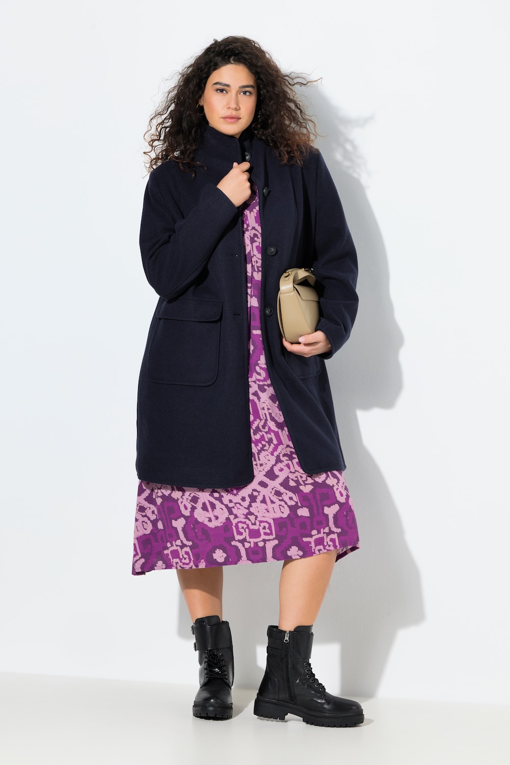 Große Größen Wolloptik-Mantel, Damen, blau, Größe: 58/60, Polyester, Ulla Popken