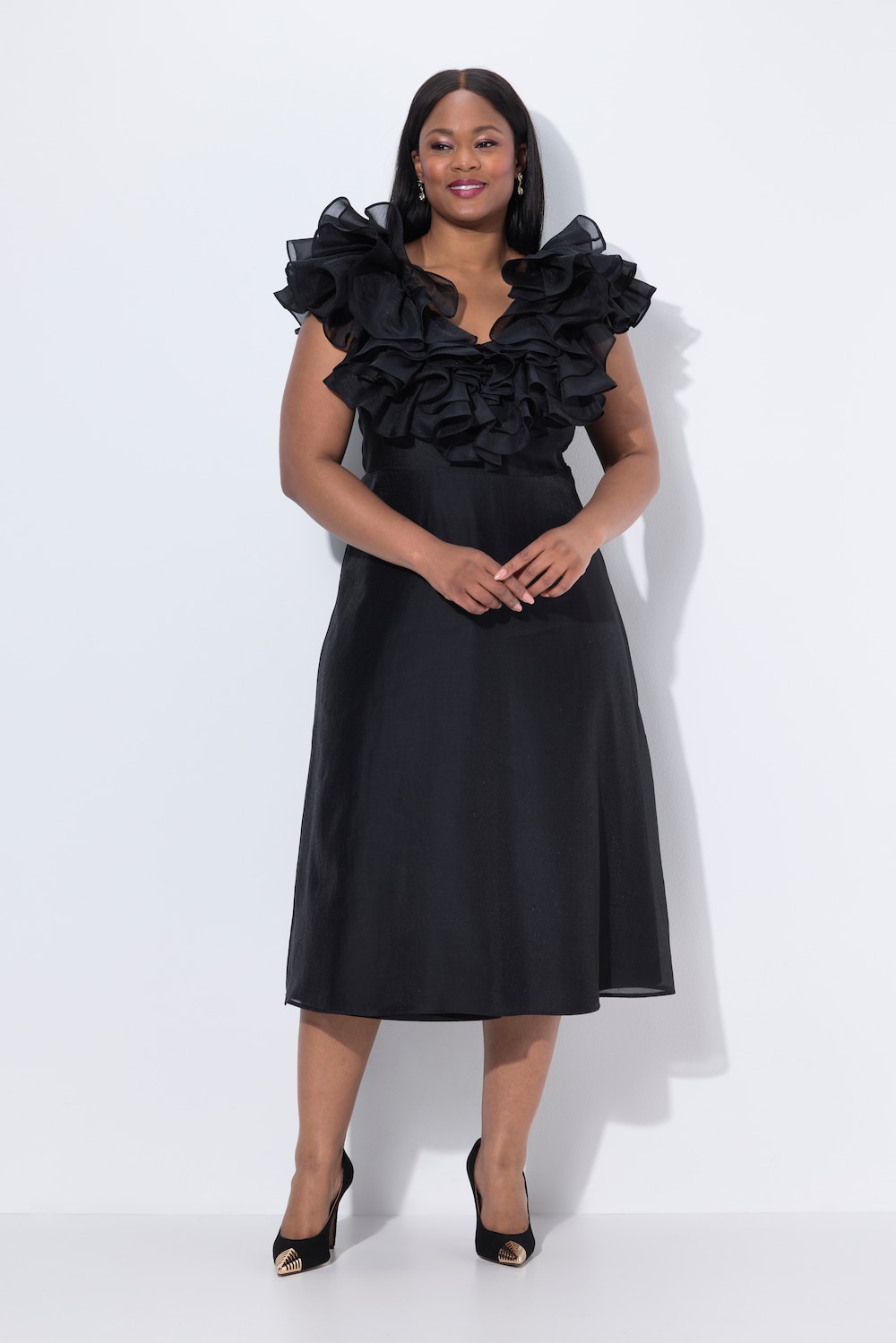 Große Größen Abend-Maxikleid, Damen, schwarz, Größe: 46/48, Polyester/Viskose/Synthetische Fasern, Ulla Popken