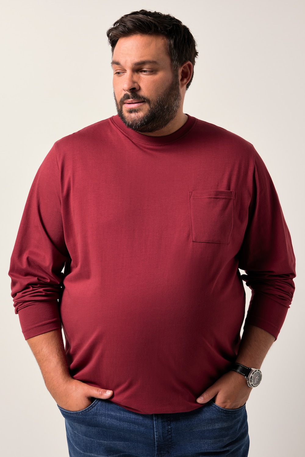Men+ Langarmshirt, Brusttasche, bis 8 XL