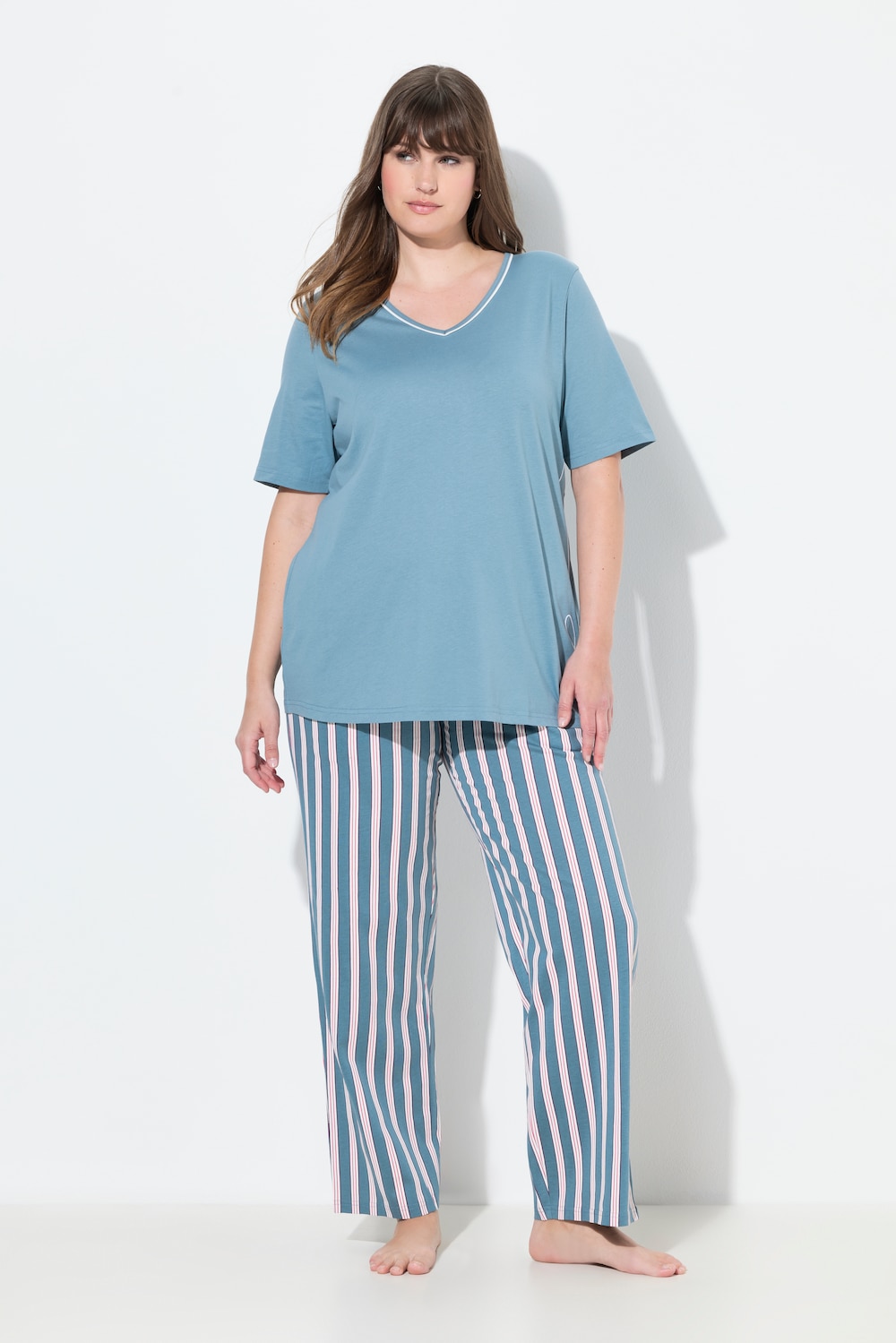 Thumbnail - Große Größen Pyjama, Damen, türkis, Größe: 54/56, Baumwolle, Ulla Popken