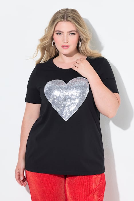 T-Shirt, bequeme Passform, Paillettenherz