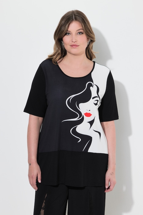 T-Shirt, A-Linie, vorne Schwarz/Weiß, Frauen-Motiv