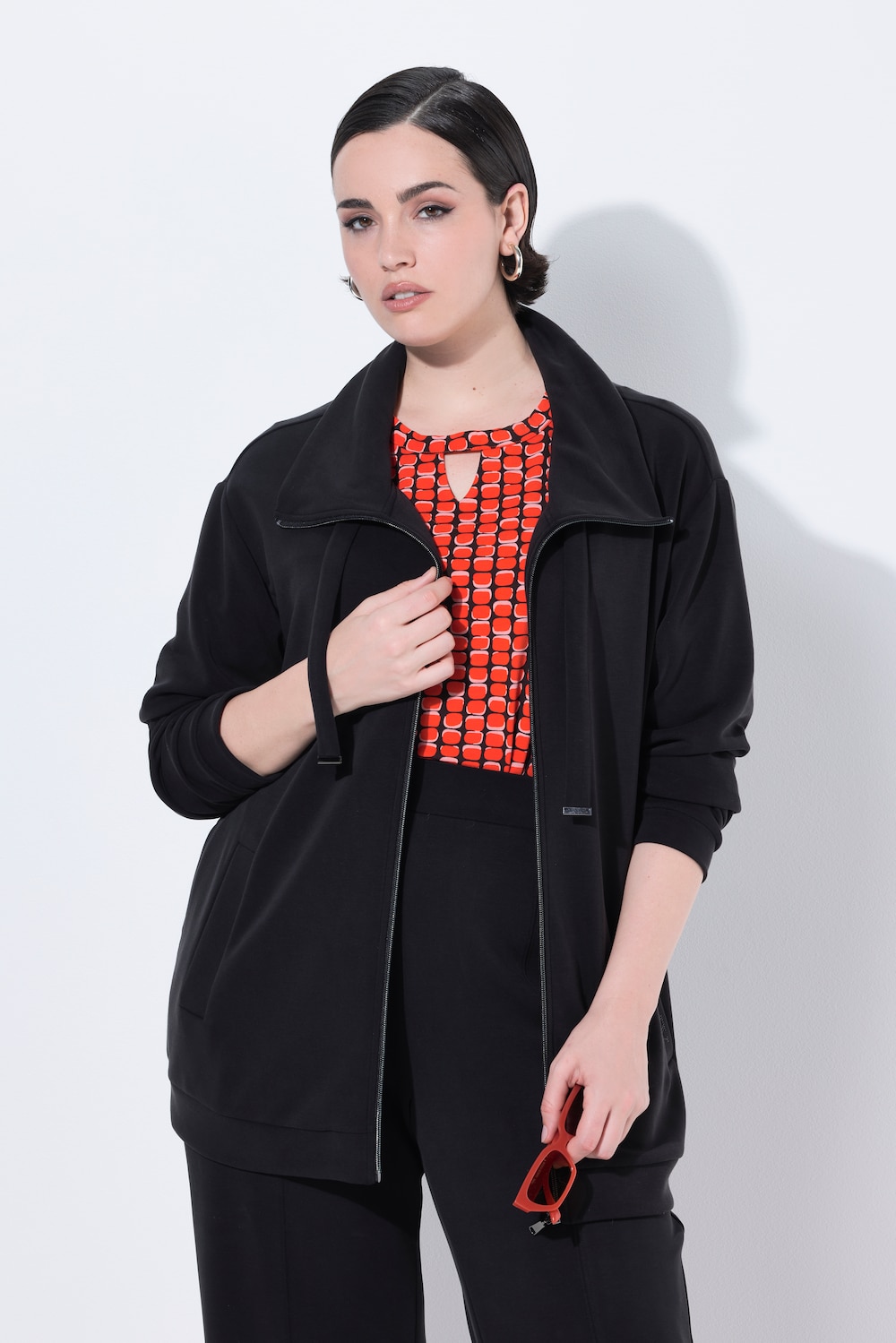 Sweatjacke, Ziersteine, Stehkragen, Langarm, Modalmix