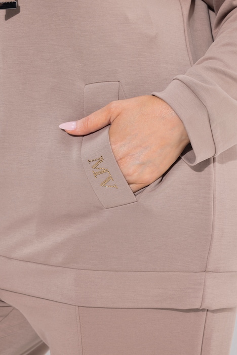 Bluza dresowa, ozdobne kryształki, stójka, długi rękaw, mieszanka modalu