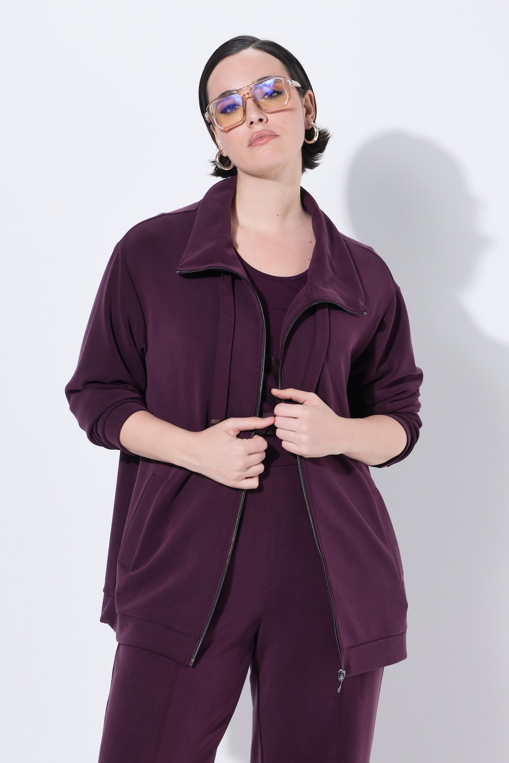 Sweatjacke, Ziersteine, Stehkragen, Langarm, Modalmix