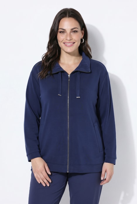 Sweatjacke, Ziersteine, Stehkragen, Langarm, Modalmix