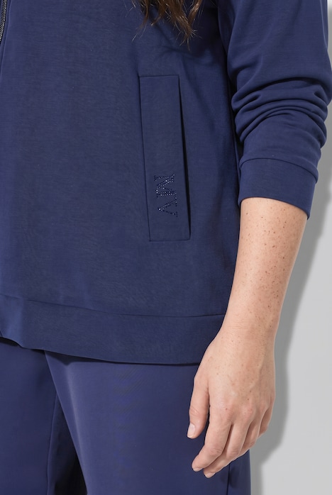 Sweatjacke, Ziersteine, Stehkragen, Langarm, Modalmix