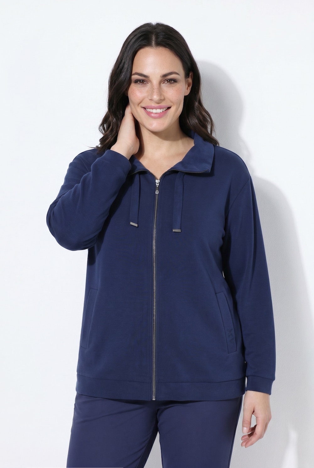 Sweatjacke, Ziersteine, Stehkragen, Langarm, Modalmix
