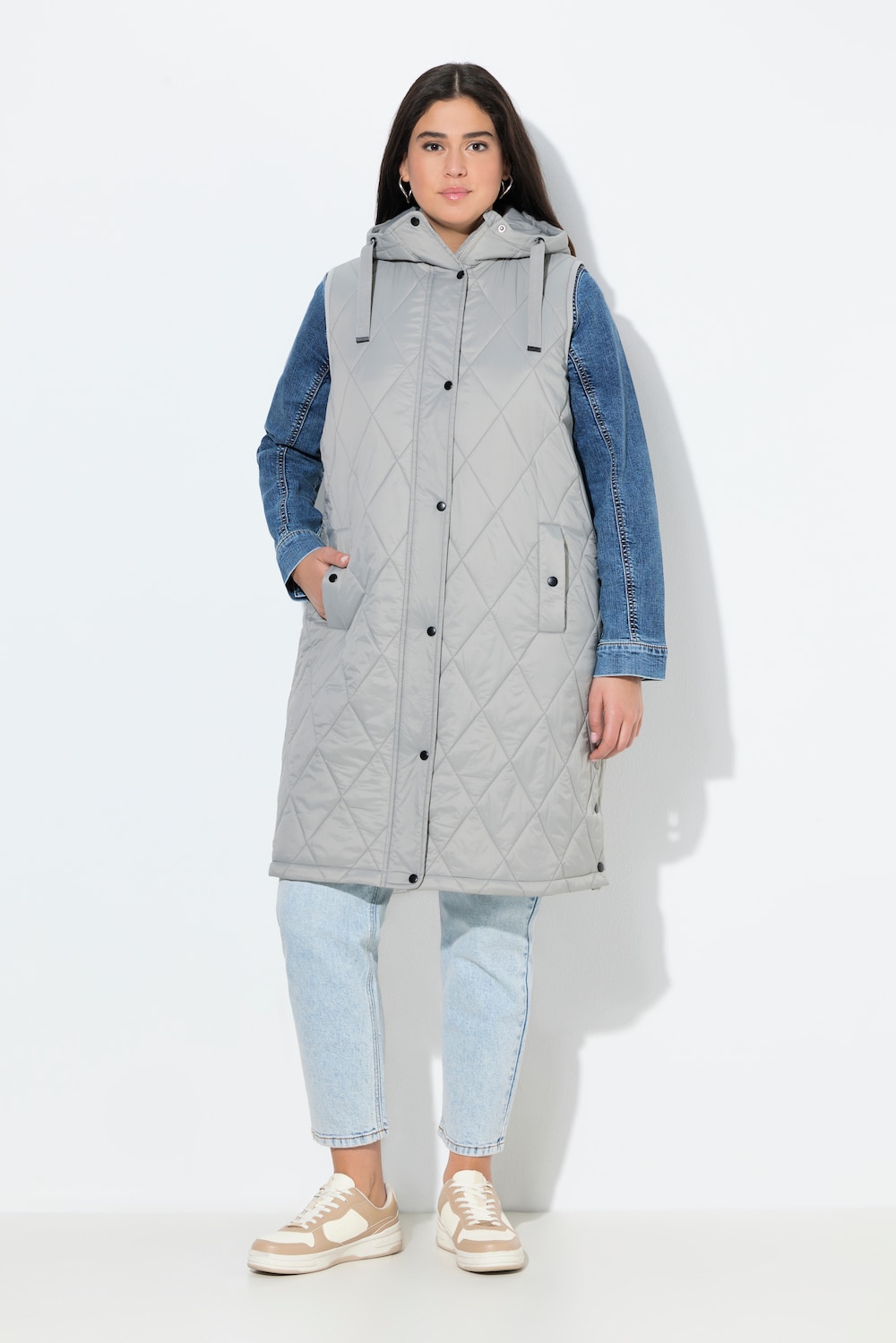 Große Größen HYPRAR Long-Steppweste, Damen, grau, Größe: 42/44, Polyester/Synthetische Fasern, Ulla Popken