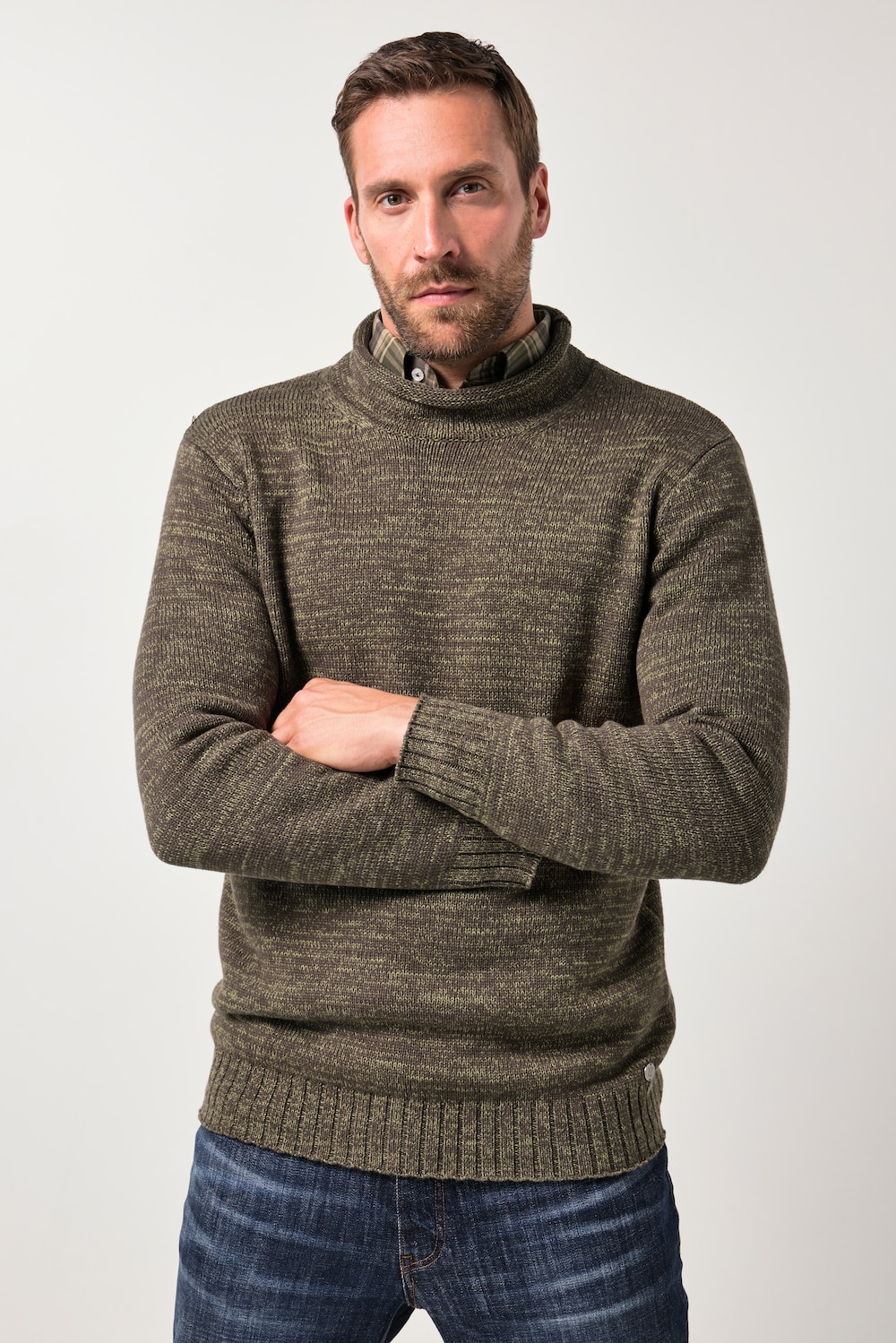 JP1880 Pullover, TwoTone-Grobstrick, Stehkragen, bis 7 XL