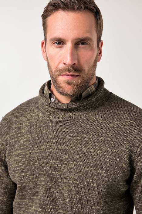 JP1880 Pullover, TwoTone-Grobstrick, Stehkragen, bis 7 XL