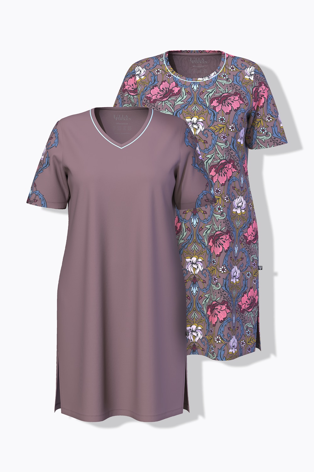 Bigshirts, 2er-Pack, Blüten, Rundhals/V-Ausschnitt, Halbarm