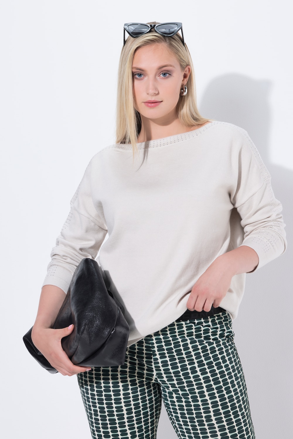 Pullover, Oversized, U-Boot-Ausschnitt, Langarm