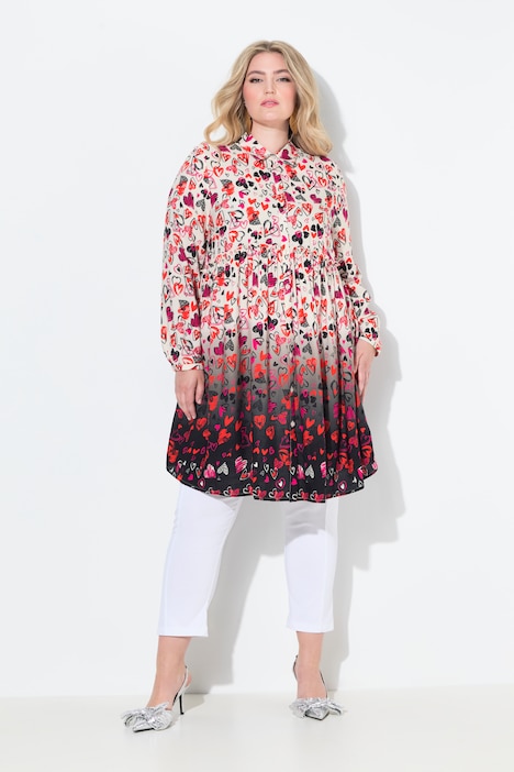 Long-Bluse, A-Linie, Herzen, Volant mit Farbverlauf