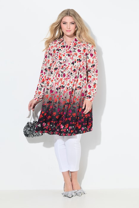 Long-Bluse, A-Linie, Herzen, Volant mit Farbverlauf