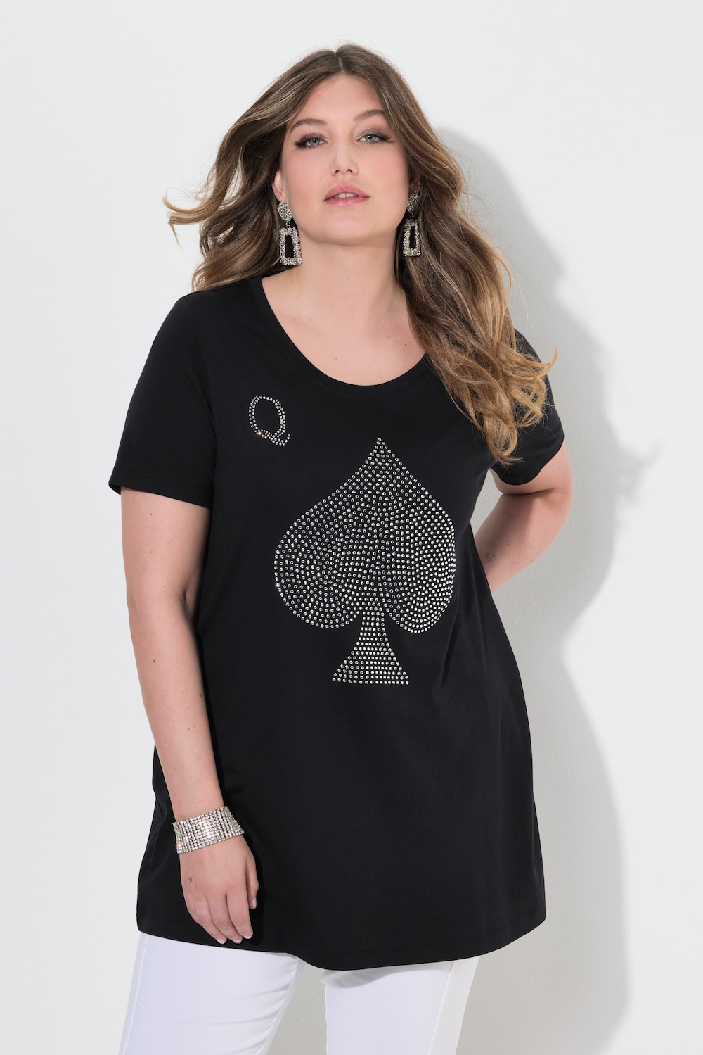 T-shirt, A-lijn, kaartenmotief, glittersteentjes