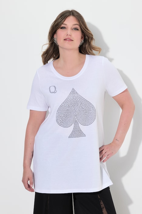 T-shirt, A-lijn, kaartenmotief, glittersteentjes
