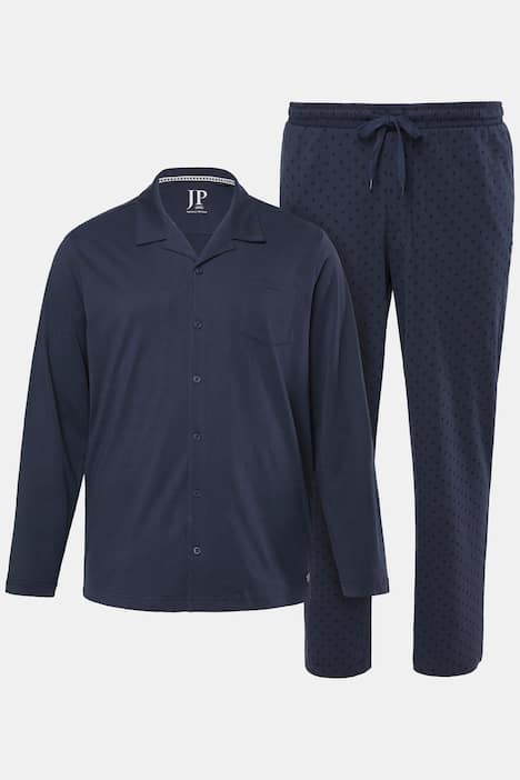 JP 1880 pyjamas, Homewear, todelt, med minimalismemønster, langærmet shirt, som kan knappes, op til str. 8XL