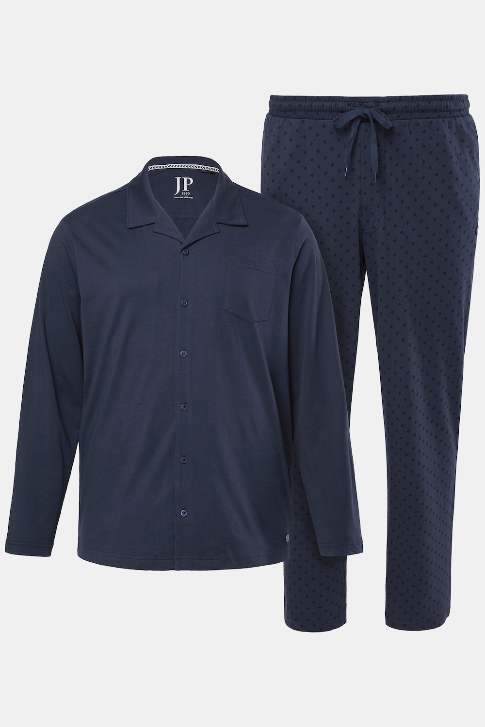 JP1880 Schlafanzug, Homewear, Zweiteiler, Minimalmuster, Langarmshirt mit Knöpfen, bis 8 XL